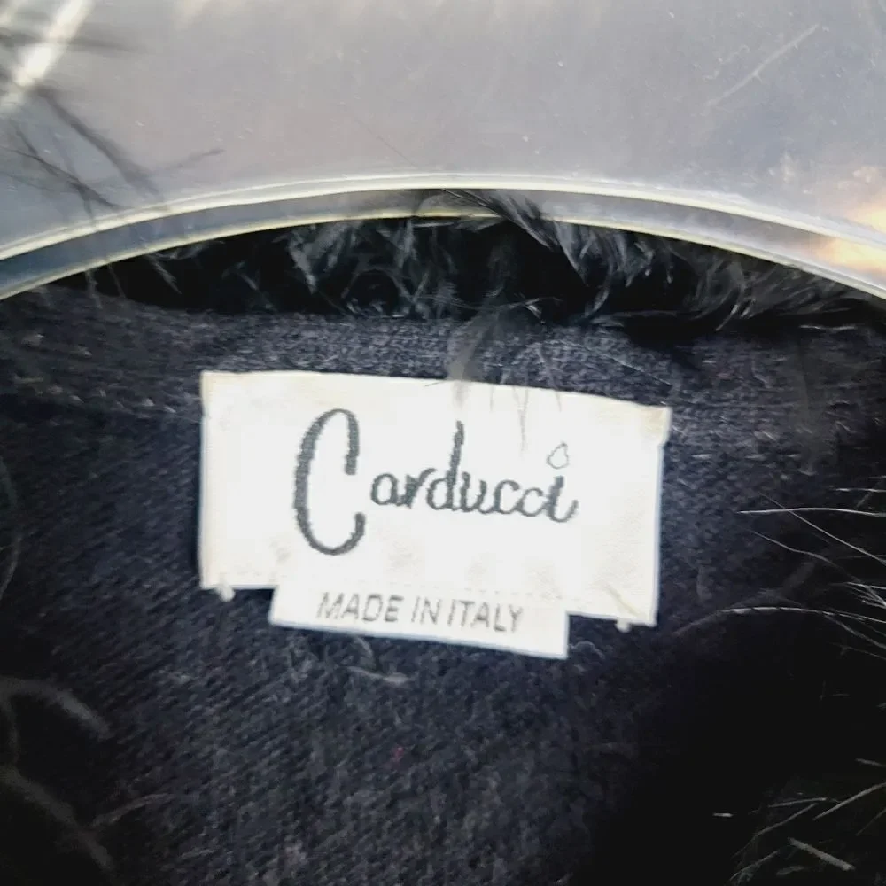 Vintage Y2K Dragon Emblem Carducci Italy Black Rabbit Fur Trim Size M